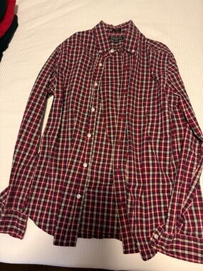 J Crew Pendleton Red and Navy Plaid Men's Button-Down Shirt